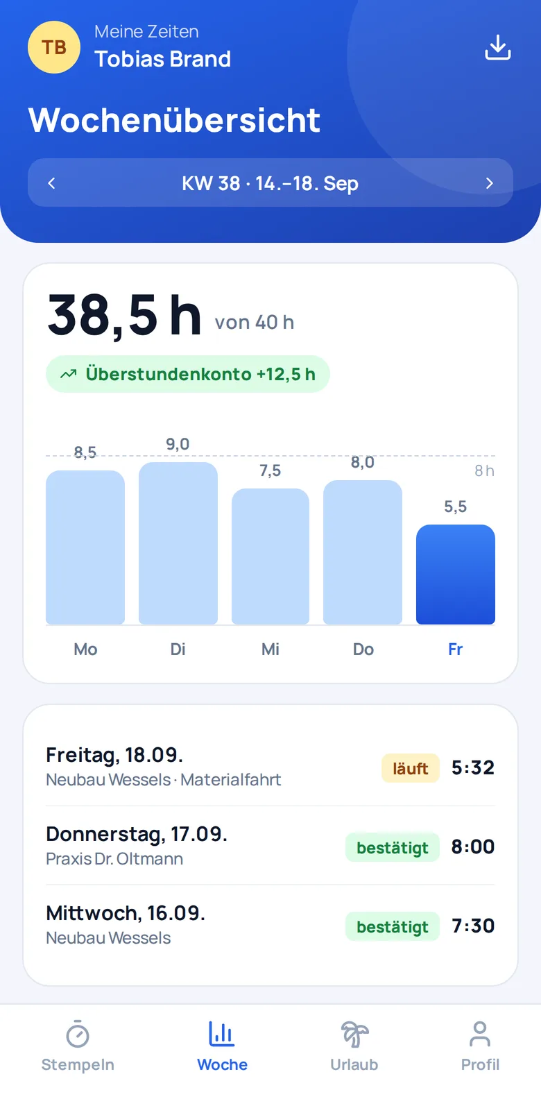 Bildschirm 2 der Zeiterfassungs-App