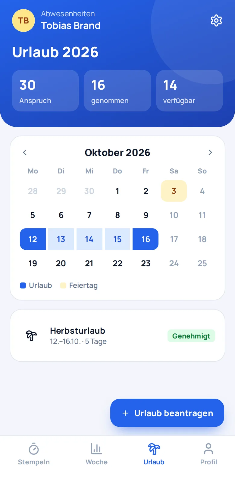 Bildschirm 3 der Zeiterfassungs-App