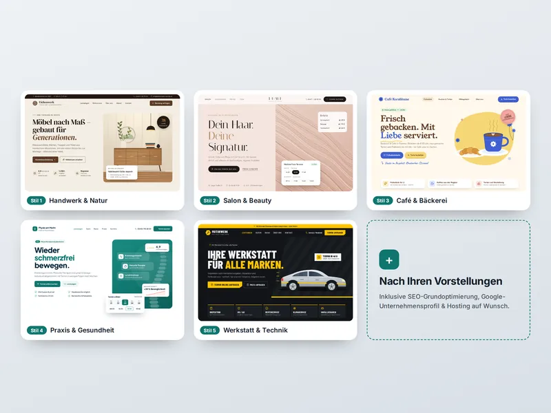 Übersicht Webseite + SEO für Betriebe